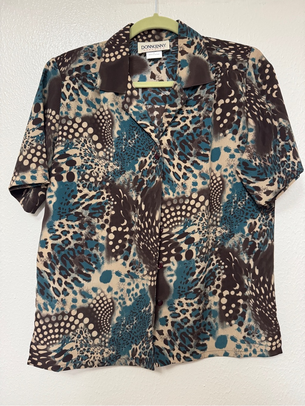 DONKENNY Teal and Brown Short Sleeve Button-Down Shirt